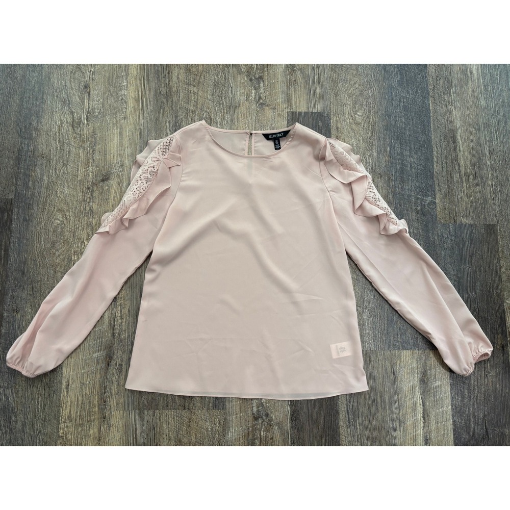 Ellen Tracy Blush Pink Ruffle Lace Shoulderβ Long Sleeve Blouse Small